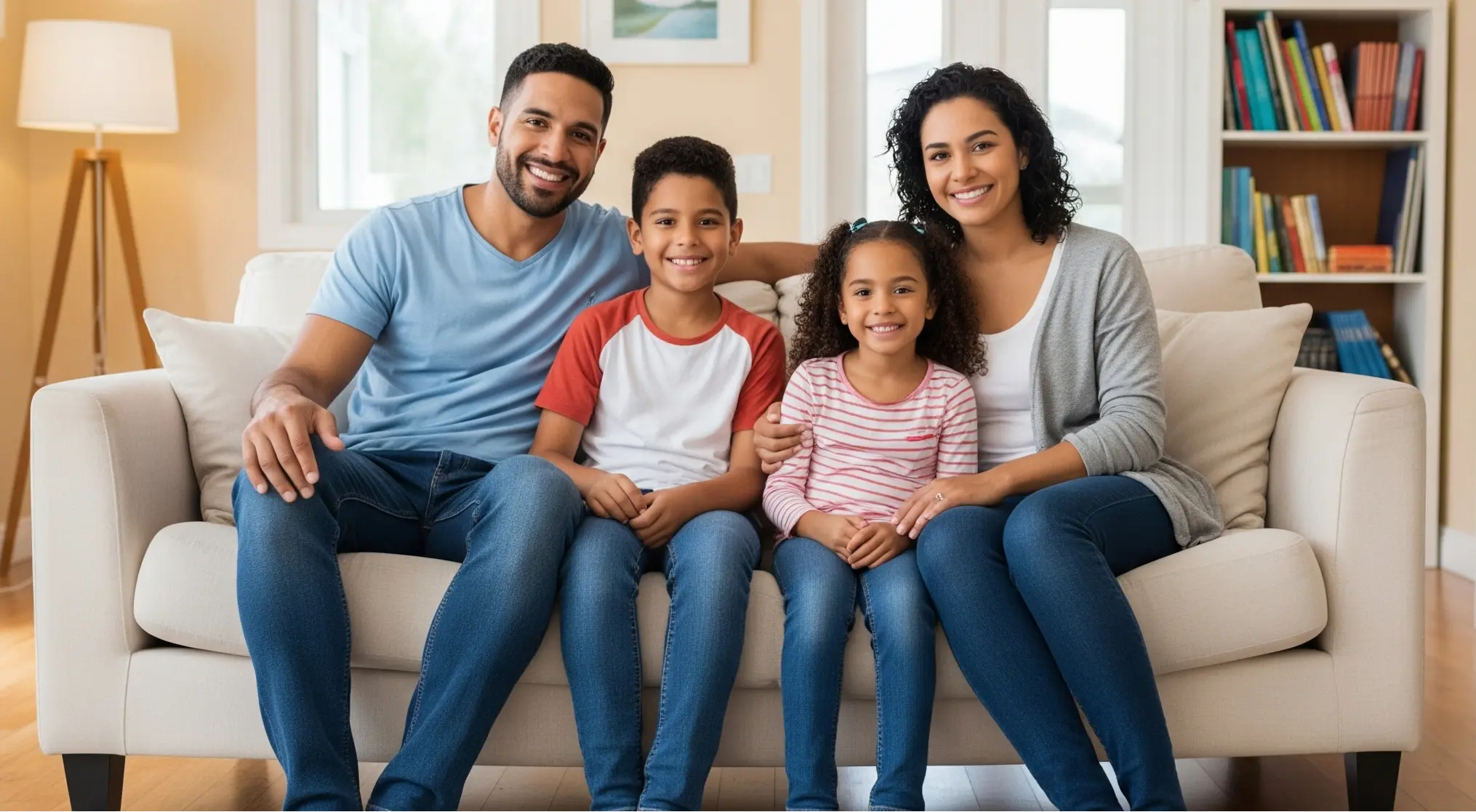 Familia cristiana feliz y conectada